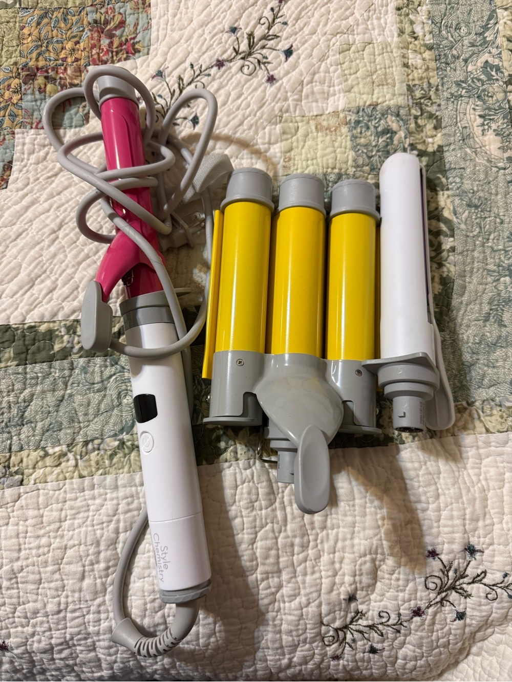3-Barrel Hair Styling Iron - Pink, Yellow and White